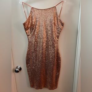 PINK SEQUIN CAMI MINI DRESS SCOOP BACK